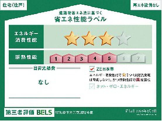 エネルギー消費性能3、断熱性能5取得。ZEH水準仕様です。