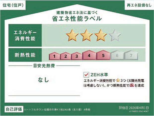 A号棟 エネルギー消費性能3、断熱性能5を取得。