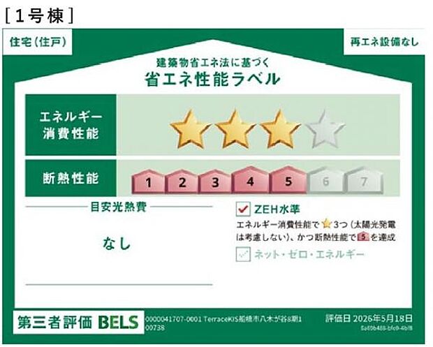 第三者評価の省エネ性能ラベルがあり安心・快適な住まいです。