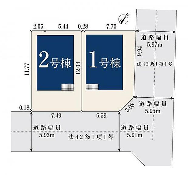 角地を含む全2棟です。南東側道路で日当たり良好。