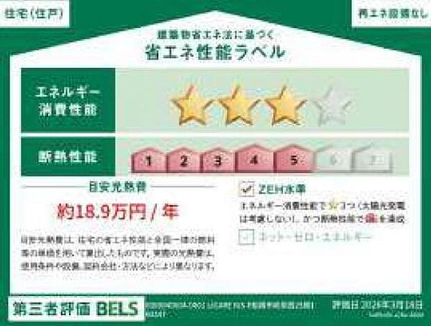 第三者評価の省エネ性能ラベルがあり安心・快適な住まいです。