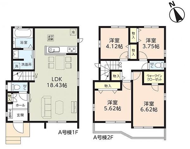 A号棟 リビングイン階段を採用しており、家族が自然と顔を合わせるLDKが魅力です。