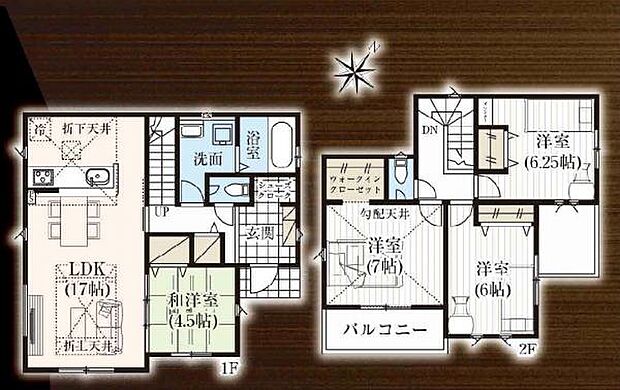 1号棟 2階全室6帖以上、全室南東向きの明かるい住まいです。