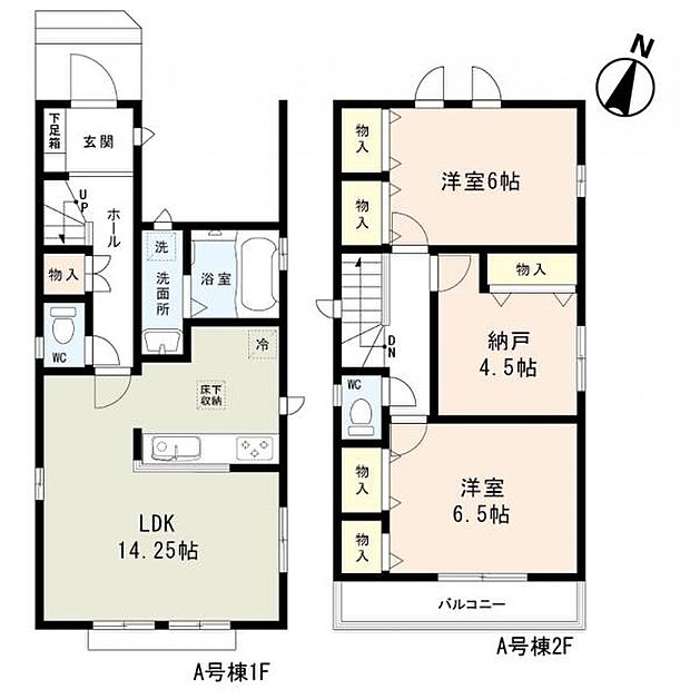 A号棟 2階納戸は居室としても利用可能。主寝室には収納2つ搭載。