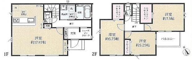 SICやWIC2つなど収納豊富な間取り。リビングにはカウンターも付いています。