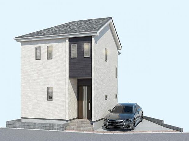 建物完成予想図です。落ち着いた色合いがとてもおしゃれな外観です。