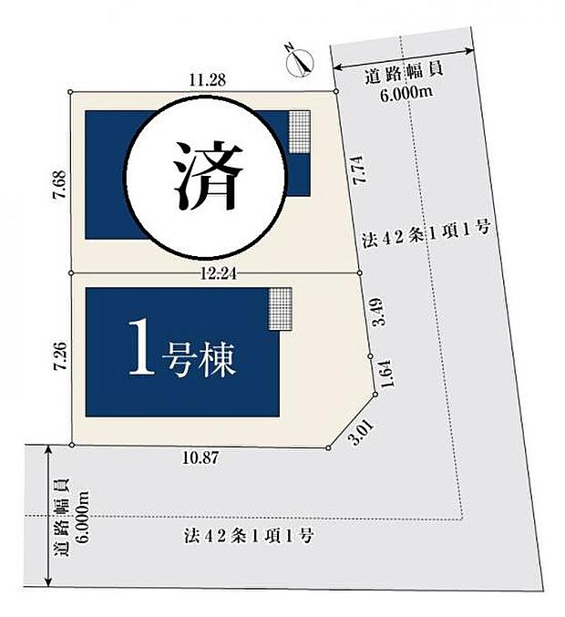 最終1棟となりました。それぞれ南側6ｍ公道に面しています。1号棟は角地のため、より開放的な立地となります。