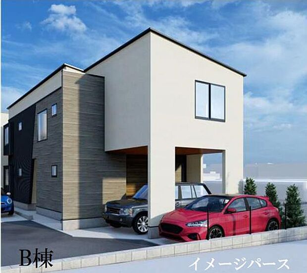 B号棟 一部ビルトインタイプの車庫になっており、車を雨風から守ってくれます。