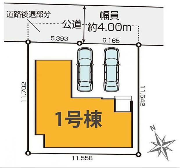 40坪のゆとりの敷地。並列駐車2台可能なカースペースつきです。