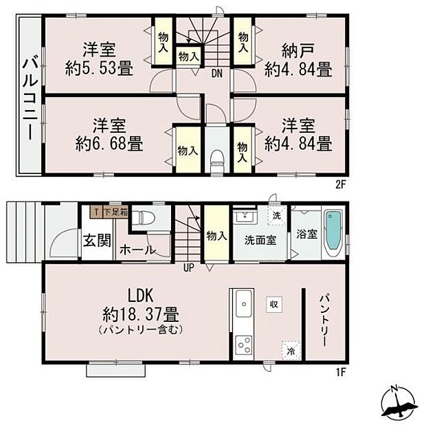 B号棟 キッチン裏には広々パントリー搭載。リビング収納もございます。