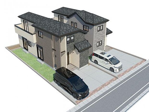 建物完成予想図です。落ち着いた色合いがとてもおしゃれな外観です。