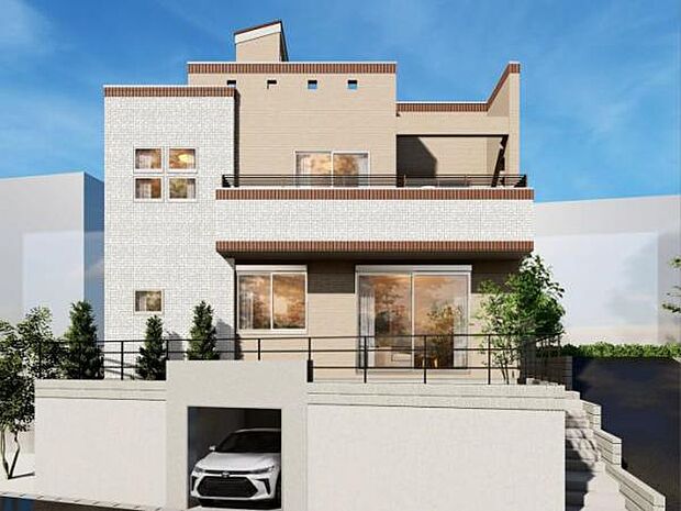 建物完成予想図です。落ち着いた色合いがとてもおしゃれな外観です。