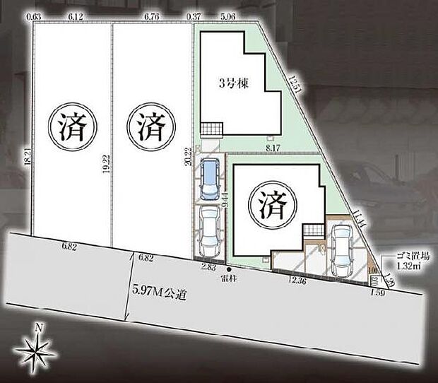 前面道路から奥まっており、人目を気にせずに過ごせる3号棟。最終1棟です。