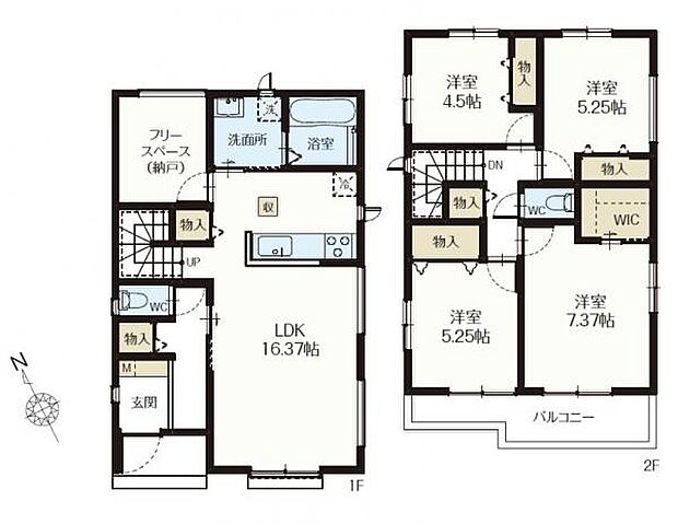C号棟 水回りの集中した家事のしやすい間取り。2階に4部屋あり使い勝手も良好です。