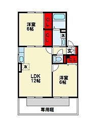 セジュール東山田III B棟 1階2LDKの間取り