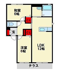 ヴィラ響B 2LDKの間取図画像