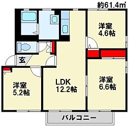 アルカディアF 3LDKの間取図画像