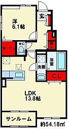 リーヴァ眞A 1LDKの間取図画像