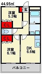 カーサフェリーチェONGA 2DKの間取図画像