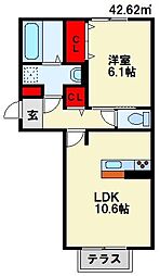 イオメール折尾A 1LDKの間取図画像