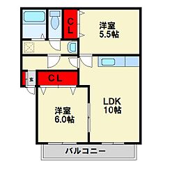 ウィルモア綺麗A 2LDKの間取図画像