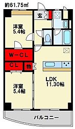 愛暮利伊フォーチュン北湊1 2LDKの間取図画像