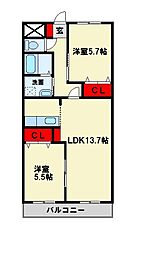 ビスコッティ 2LDKの間取図画像