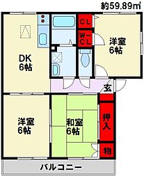 コンフォート八枝B 3DKの間取図画像