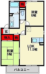 サンスクエア水巻南A 2LDKの間取図画像