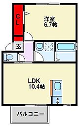 シェルノーブルD 1LDKの間取図画像