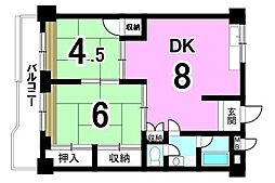 中央通パレスハイツ 2DKの間取図画像
