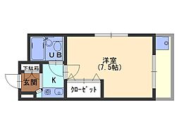 シャルム野添 1階1Kの間取り