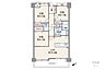 間取り：間取りは専有面積70.65平米の3LDK。LDK約16.4帖の横長リビングのプラン。バルコニー面積は10.08平米です。