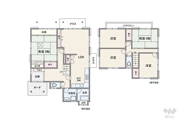 間取り図。延床面積122.5平米の5LDK。各居室ゆったりとしており、収納スペースも充実しています。