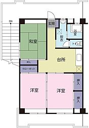 愛谷レジデンス1 3DKの間取図画像