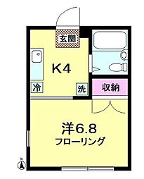 ハイムエントピアI 2階1Kの間取り