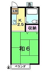 パビオン欅 2階1Kの間取り
