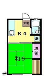 キリンハイツ 1Kの間取図画像