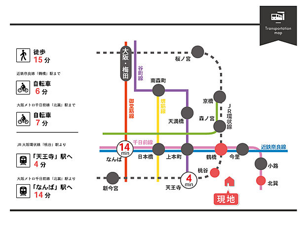 JR環状線は、大阪駅・京橋駅・天王寺駅など、市内主要部へ乗換なしでアクセス可能。仕事やお出かけに便利な路線です♪また、関西国際空港や奈良方面へのアクセスの良さも魅力な路線です♪