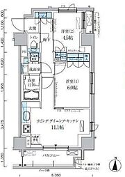 都営大江戸線 両国駅 徒歩7分の賃貸マンション 5階2LDKの間取り