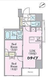 都営大江戸線 蔵前駅 徒歩2分の賃貸マンション 9階2LDKの間取り