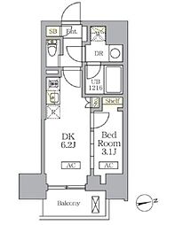東京メトロ千代田線 湯島駅 徒歩5分の賃貸マンション 10階1DKの間取り