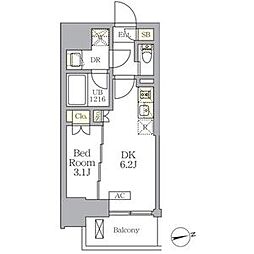 東京メトロ千代田線 湯島駅 徒歩5分の賃貸マンション 3階1DKの間取り