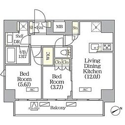 東京メトロ千代田線 町屋駅 徒歩3分の賃貸マンション 10階2LDKの間取り