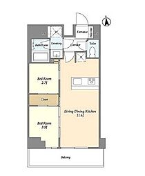 JR総武本線 馬喰町駅 徒歩1分の賃貸マンション 13階2LDKの間取り