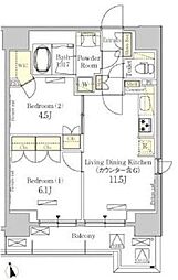 JR総武線 浅草橋駅 徒歩7分の賃貸マンション 11階2LDKの間取り