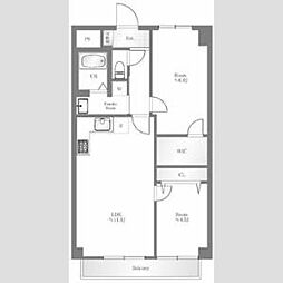 都営浅草線 蔵前駅 徒歩3分の賃貸マンション 5階2LDKの間取り