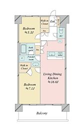 JR常磐線 南千住駅 徒歩12分の賃貸マンション 5階2LDKの間取り