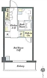 都営大江戸線 両国駅 徒歩7分の賃貸マンション 2階1Kの間取り