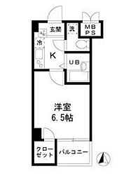 都営大江戸線 森下駅 徒歩7分の賃貸マンション 2階1Kの間取り